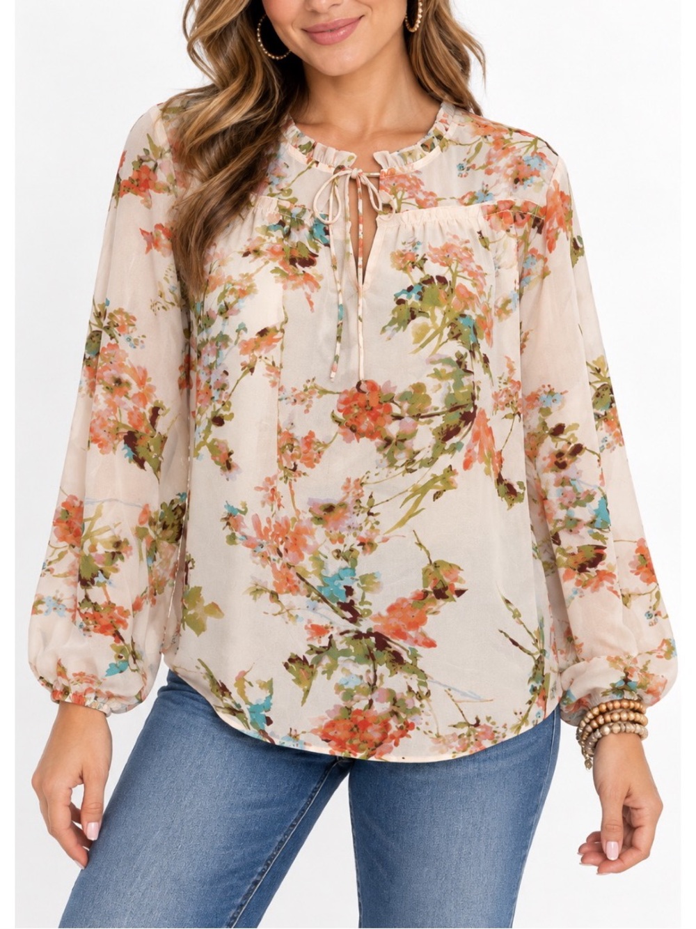 Violet + Claire Light Pink Floral Long Sleeve Blouse- Medium